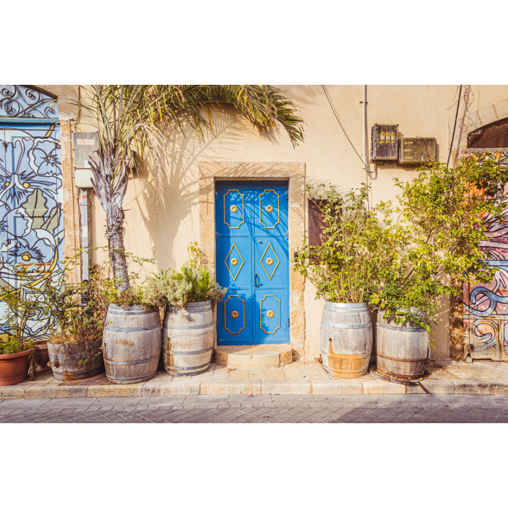 Set of 2 Tel Aviv wall art, Jaffa photography, Israel wall decor, Mediterranean wall art, Old Jaffa prints, Clocktower Yafo poster, blue door wall art, travel photography print, fine art Israel print set, Tel Aviv photography, architectural wall art