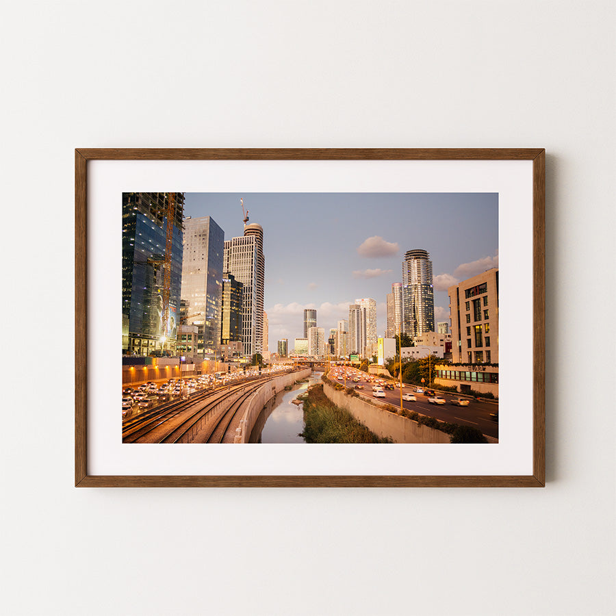 Tel Aviv wall art, Tel Aviv skyline poster, blue hour cityscape print, dawn skyline print, Israel cityscape art, fine art photography Tel Aviv, urban skyline print, architectural wall art, museum-quality city poster, sustainable art print