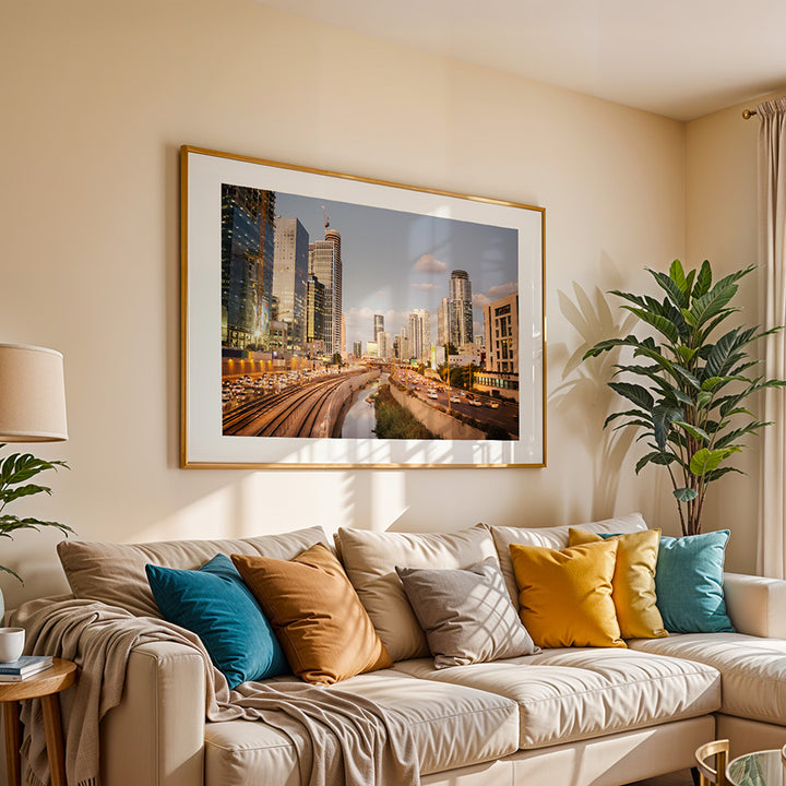 Tel Aviv wall art, Tel Aviv skyline poster, blue hour cityscape print, dawn skyline print, Israel cityscape art, fine art photography Tel Aviv, urban skyline print, architectural wall art, museum-quality city poster, sustainable art print