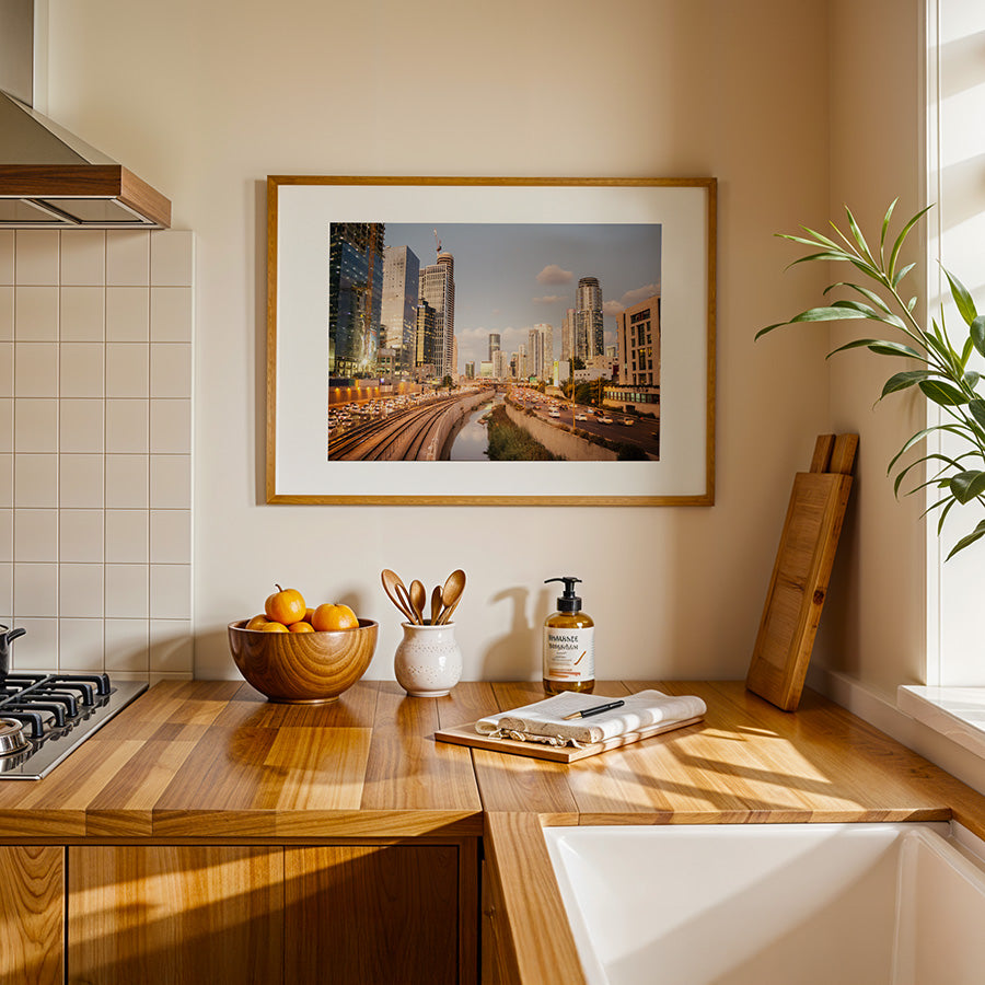 Tel Aviv wall art, Tel Aviv skyline poster, blue hour cityscape print, dawn skyline print, Israel cityscape art, fine art photography Tel Aviv, urban skyline print, architectural wall art, museum-quality city poster, sustainable art print