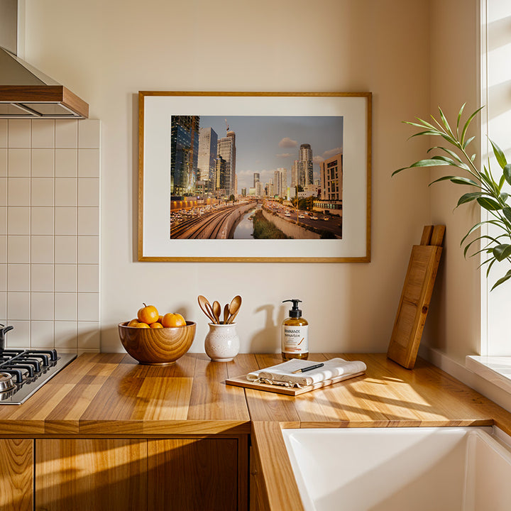 Tel Aviv wall art, Tel Aviv skyline poster, blue hour cityscape print, dawn skyline print, Israel cityscape art, fine art photography Tel Aviv, urban skyline print, architectural wall art, museum-quality city poster, sustainable art print