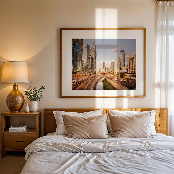 Tel Aviv wall art, Tel Aviv skyline poster, blue hour cityscape print, dawn skyline print, Israel cityscape art, fine art photography Tel Aviv, urban skyline print, architectural wall art, museum-quality city poster, sustainable art print