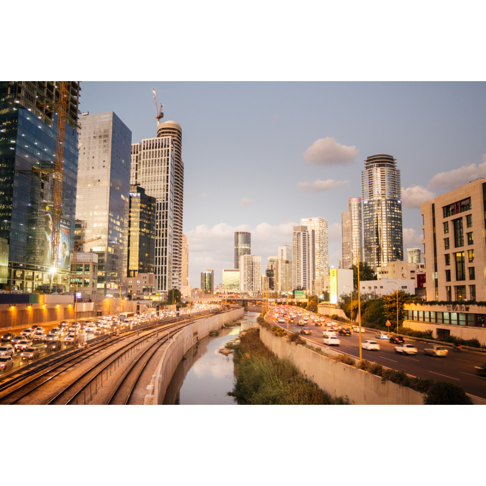 Tel Aviv wall art, Tel Aviv skyline poster, blue hour cityscape print, dawn skyline print, Israel cityscape art, fine art photography Tel Aviv, urban skyline print, architectural wall art, museum-quality city poster, sustainable art print