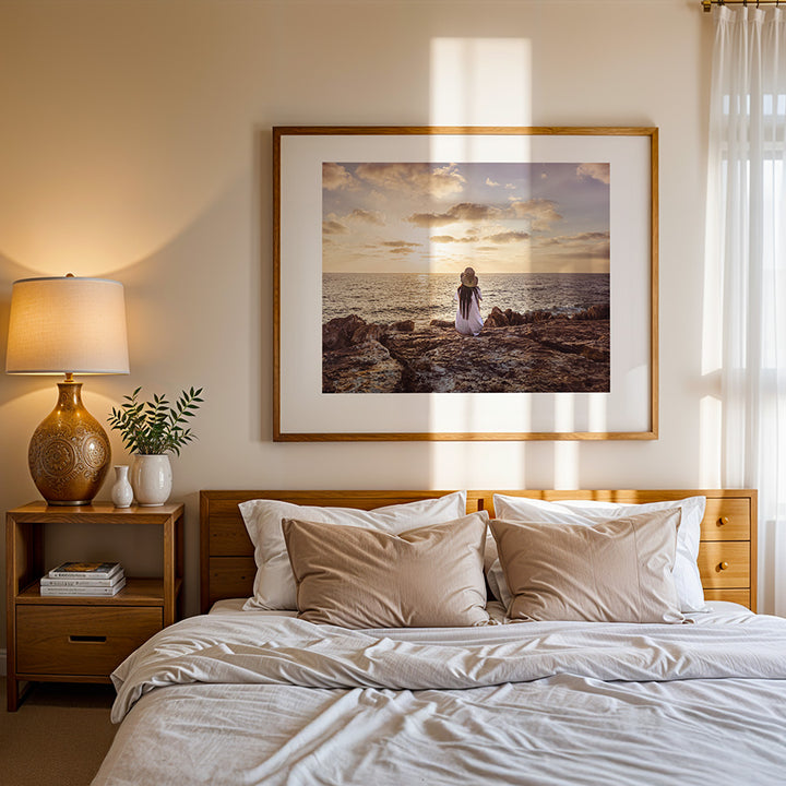 Tel Aviv beach poster, sunset wall art, woman at the beach print, Tel Aviv fine art print, sunset photography wall art, cinematic photo print, warm minimalist wall art, Israeli coast art, mindful art print, travel photography poster, emotional art decor, fine art Tel Aviv, sunset ocean print, urban beach photography, timeless coastal wall art