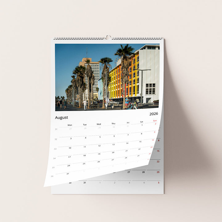 Tel Aviv wall calendar 2026, Tel Aviv calendar, fine art calendar, 2026 planner, birthday calendar, photo art calendar, Tel Aviv print, city wall art, travel gift