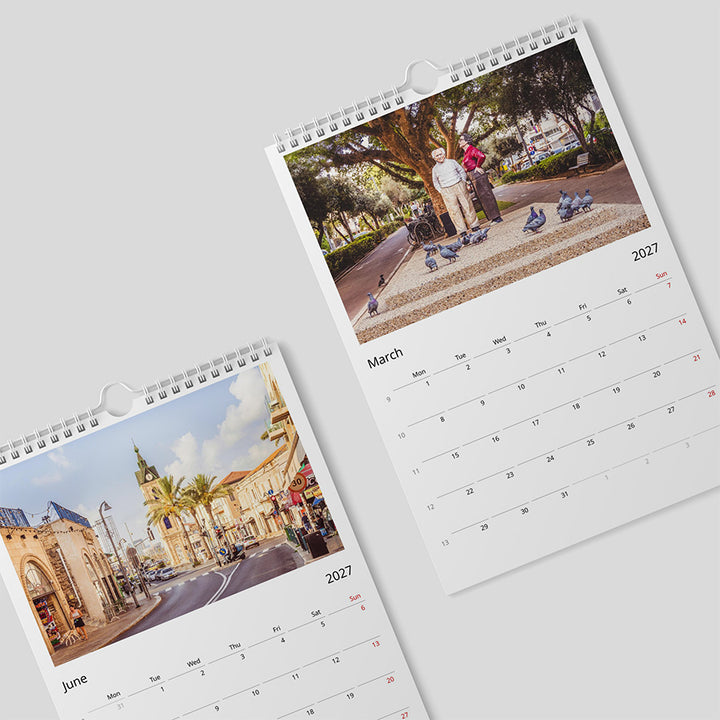 Tel Aviv wall calendar 2027, Tel Aviv calendar, fine art calendar, 2027 planner, birthday calendar, photo art calendar, Tel Aviv print, city wall art, travel gift