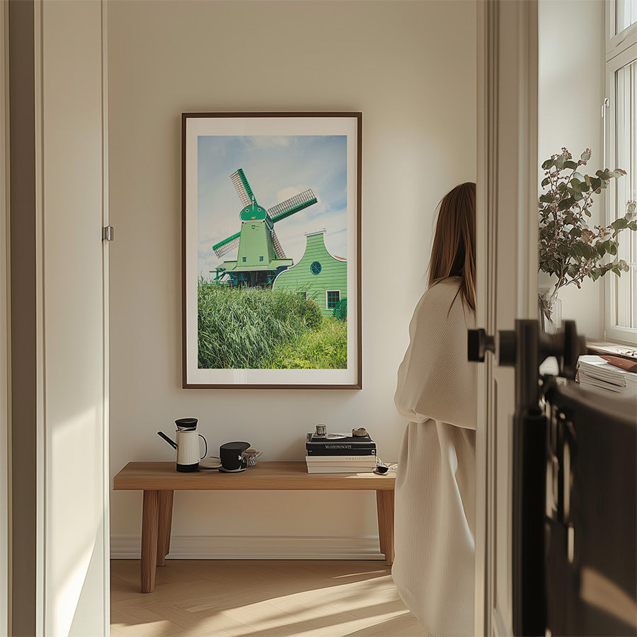 Zaanse Schans windmill wall art, Netherlands windmills photography, Dutch heritage print, fine art windmill poster, archival photo print, sustainable wall decor, museum-quality art print, travel photography Netherlands, green windmill print, eco-friendly fine art