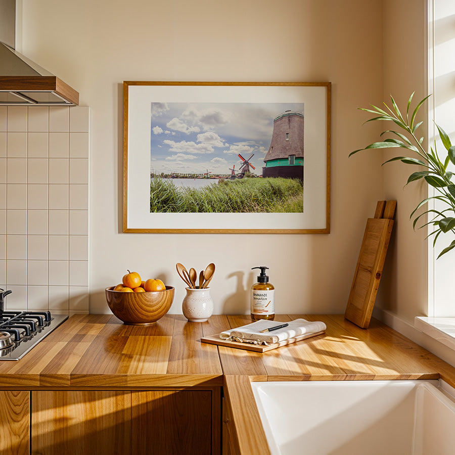 Zaanse Schans wall art, Dutch windmills print, Netherlands landscape art, fine art photography print, sustainable wall decor, museum-quality art print, archival photo print, travel photography poster, eco-friendly art print, scenic Dutch poster