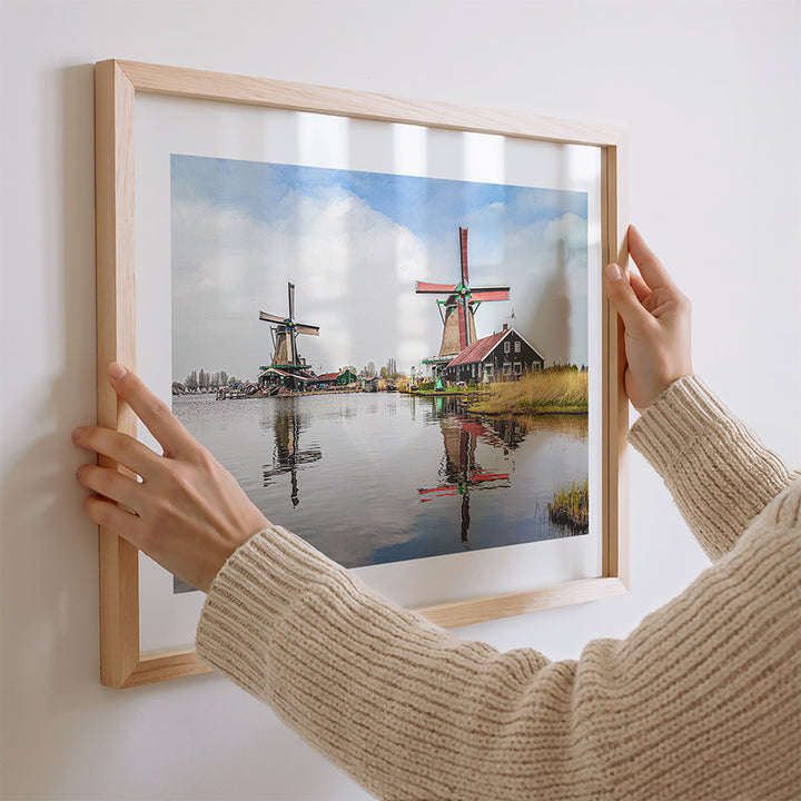 Zaanse Schans windmills poster, Zaanse Schans windmills wall art, Zaanse Schans fine art photography print, Dutch windmills wall art, Netherlands windmill photography print, Zaanse Schans travel poster, Holland windmills photo print, Dutch landscape wall art, Zaanse Schans canal photography, Netherlands countryside wall art