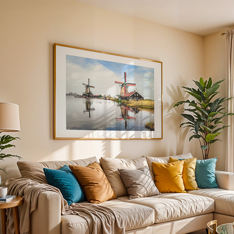 Zaanse Schans windmills poster, Zaanse Schans windmills wall art, Zaanse Schans fine art photography print, Dutch windmills wall art, Netherlands windmill photography print, Zaanse Schans travel poster, Holland windmills photo print, Dutch landscape wall art, Zaanse Schans canal photography, Netherlands countryside wall art